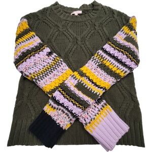 Lisa Todd Olive Green Lavender S Knit Sweater Striped Extra Long Sleeve